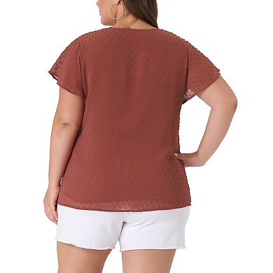 Women's Plus Size Blouse Flare Sleeve V Neck Swiss Dots Tops