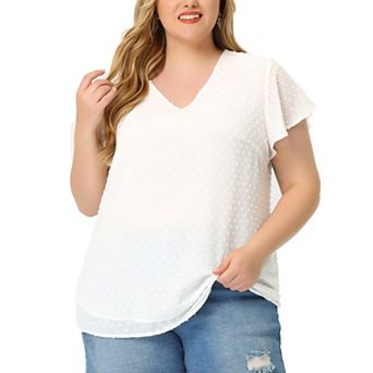 Women's Plus Size Blouse Flare Sleeve V Neck Swiss Dots Tops