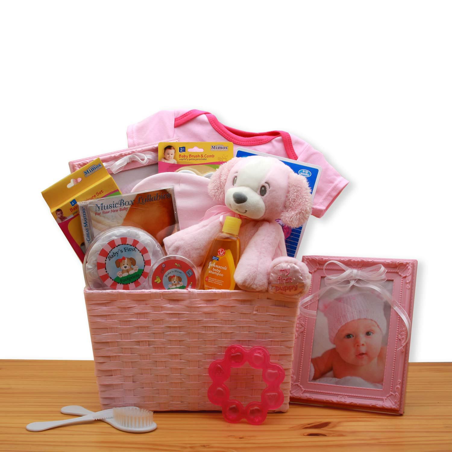 My First Teddy Bear New Baby Gift Basket - Pink - baby bath set