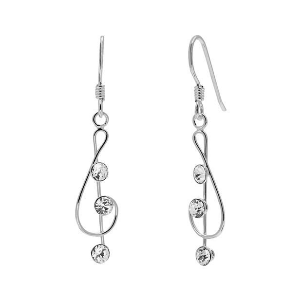 Sterling Silver Crystal Treble Clef Drop Earrings