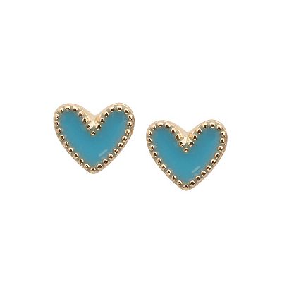 Luca Danni Blue Enameled Heart Stud Earrings