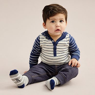 Baby Carter's 2 pc Hooded Striped Bodysuit & Denim Pants Playwear Set