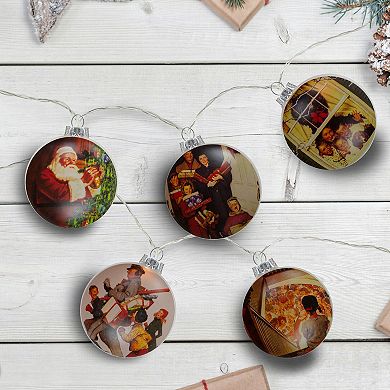 Set of 5 Norman Rockwell Glass Christmas Disc Lights