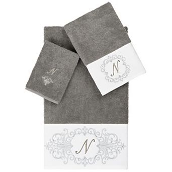 Linum Home Textiles Turkish Cotton Monica 3 pc Initial Embellished Towel Set