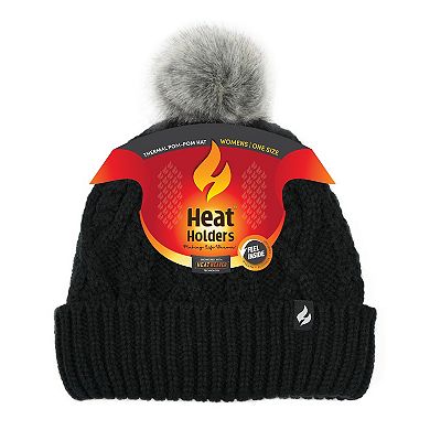 Women's Heat Holders Heatweaver Lined Cable Knit Pom Hat