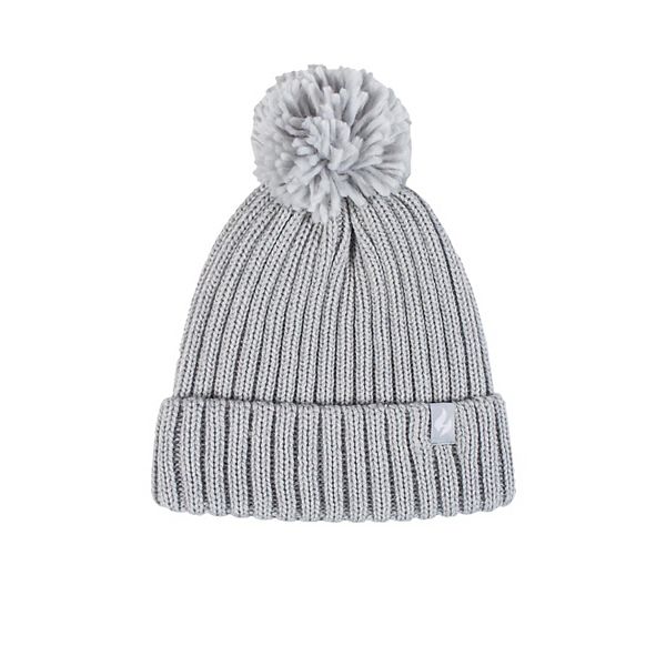 Women's Heat Holders Heatweaver Lined Ribbed Roll Up Pom Hat - Cloud Gray