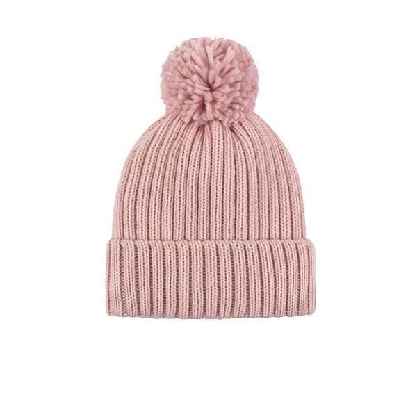 Women's Heat Holders Heatweaver Lined Ribbed Roll Up Pom Hat - Dusty Pink