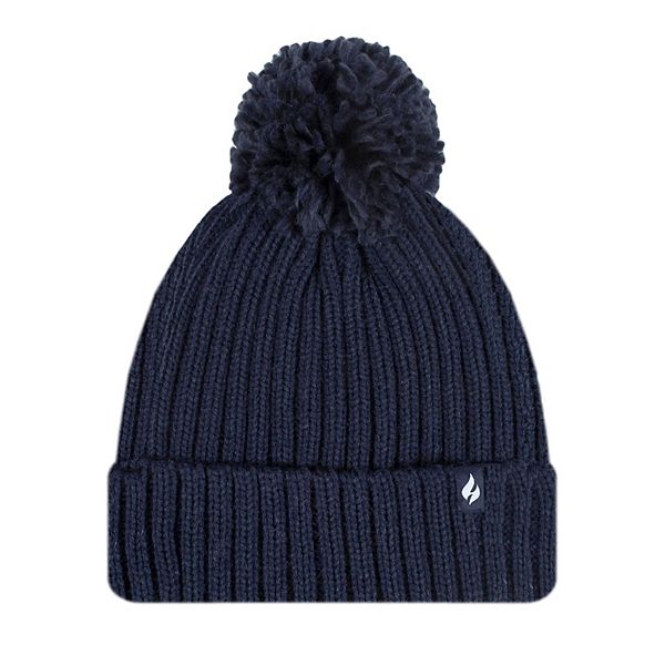 Women's Heat Holders Heatweaver Lined Ribbed Roll Up Pom Hat - Navy