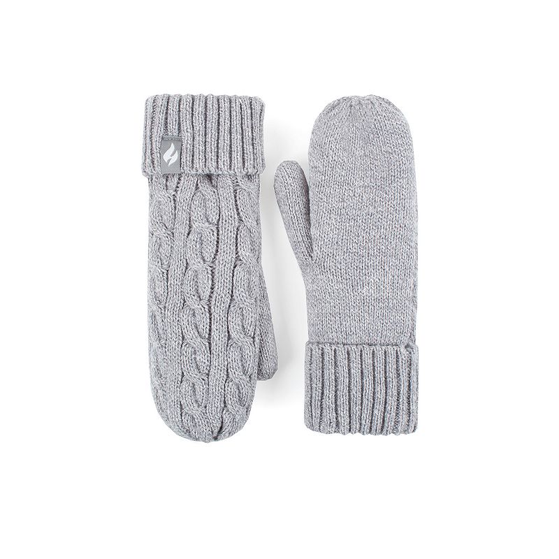 Women's Heat Holders Heatweaver Lined Cable Knit Mittens, Cloud Gray