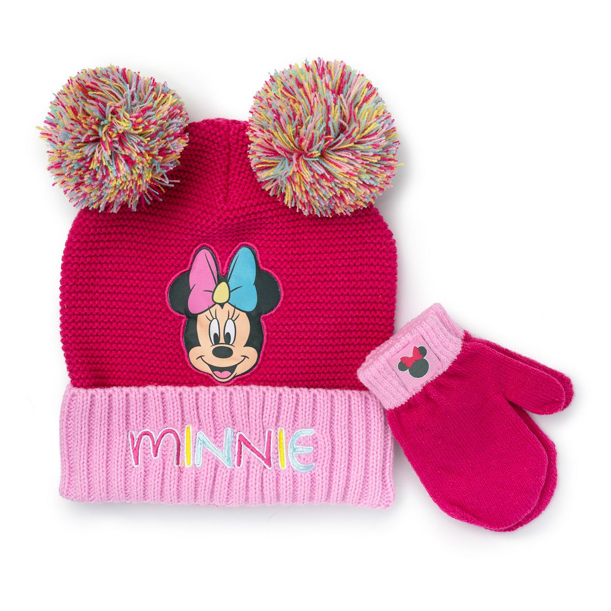 Disney' Minnie Mouse Knit Pom Pom Beanie Mittens Set