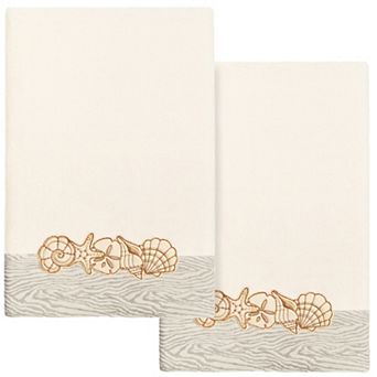 Linum Home Textiles Turkish Cotton Shell Row 2 pc Embellished Bath Towel Set