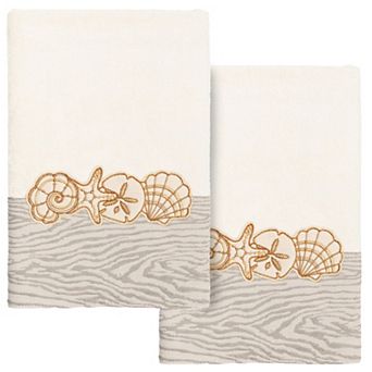 Linum Home Textiles Turkish Cotton Shell Row 2 pc Embellished Hand Towel Set