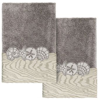 Linum Home Textiles Turkish Cotton Shell Row 2 pc Embellished Hand Towel Set