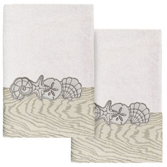 Linum Home Textiles Turkish Cotton Shell Row 2 pc Embellished Hand Towel Set