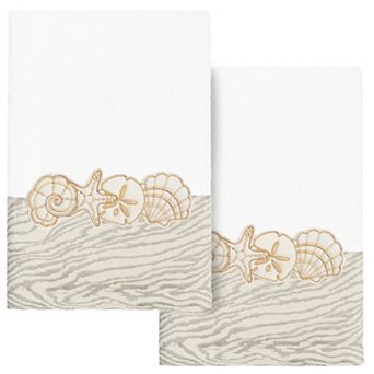 Linum Home Textiles Turkish Cotton Shell Row 2 pc Embellished Hand Towel Set