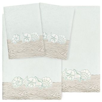 Linum Home Textiles Turkish Cotton Shell Row 4 pc Embellished Towel Set