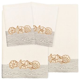 Linum Home Textiles Turkish Cotton Shell Row 4 pc Embellished Towel Set