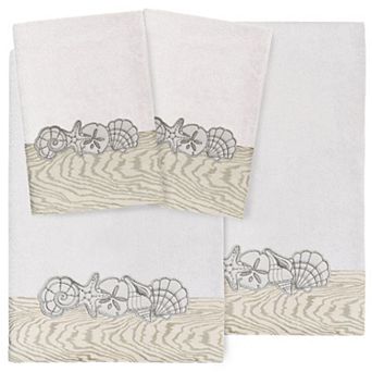 Linum Home Textiles Turkish Cotton Shell Row 4 pc Embellished Towel Set