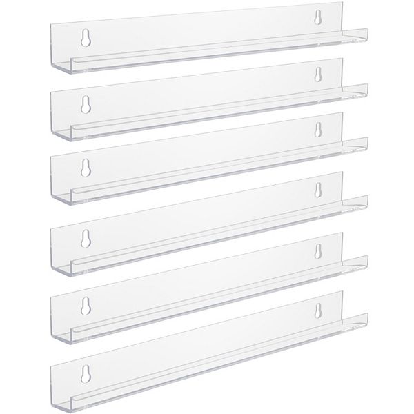 Sorbus Set of 6 Clear Acrylic Floating Wall Shelves