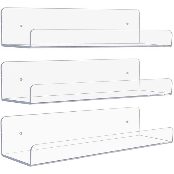 Sorbus Set of 3 Clear Acrylic Floating Wall Shelves