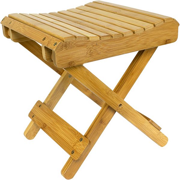 Sorbus Bamboo Folding Step Stool Bench for Shaving, Shower Foot Rest, Bath Chair, Great for Bathroom, Spa, Sauna, Wooden Seat, Fully Assembled