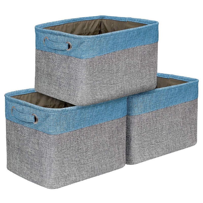 Sorbus Set of 3 Contrast Trim Twill Storage Baskets, Blue