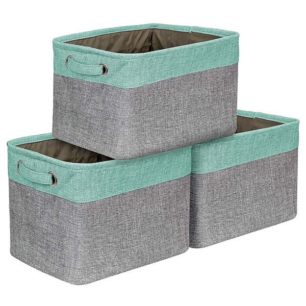 Sorbus Set of 3 Contrast Trim Twill Storage Baskets - Gray Green