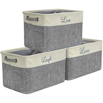 Sorbus Set of 3 Contrast Trim Twill Storage Baskets