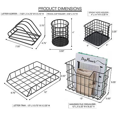 Sorbus Wire Metal 5-in-1 Desk Organizer Set
