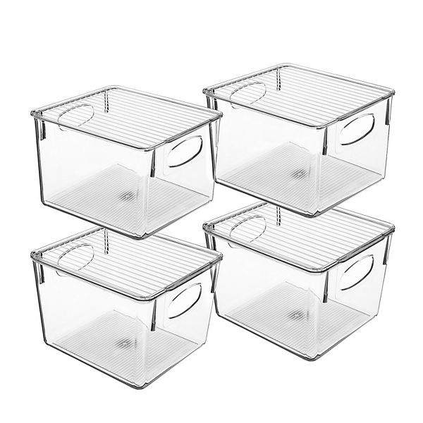Sorbus 4 Pack Big Square Fridge Bin with Handle, Clear