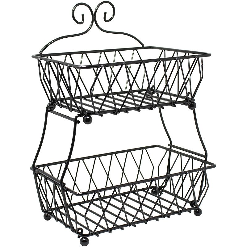 Regal Trunk & Co 2 Tier Fruit Basket - Metal Wire Fruit Organizer Bowl  Stand for Kitchen, Center Table, Living Room - Metallic Tiered Fruit Holder  for