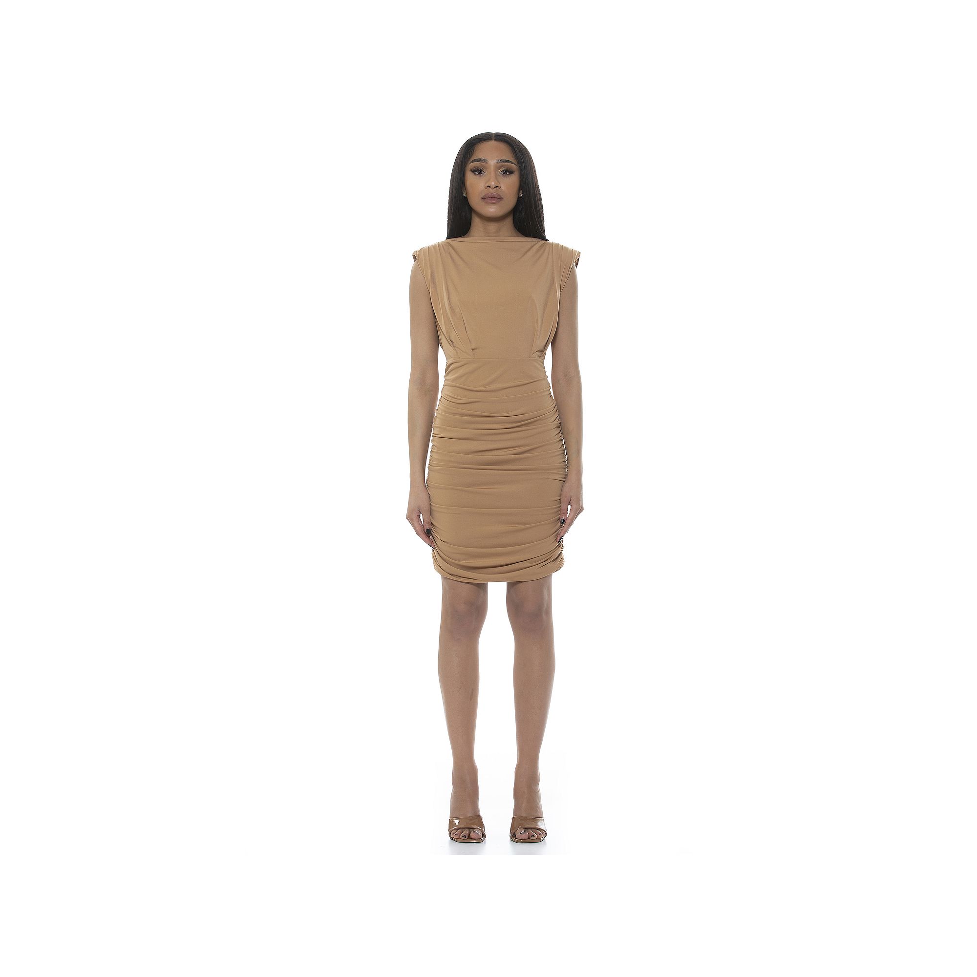 Womens ALEXIA ADMOR Chantria Draped Mini Mockneck Dress, Size: XS, Nude