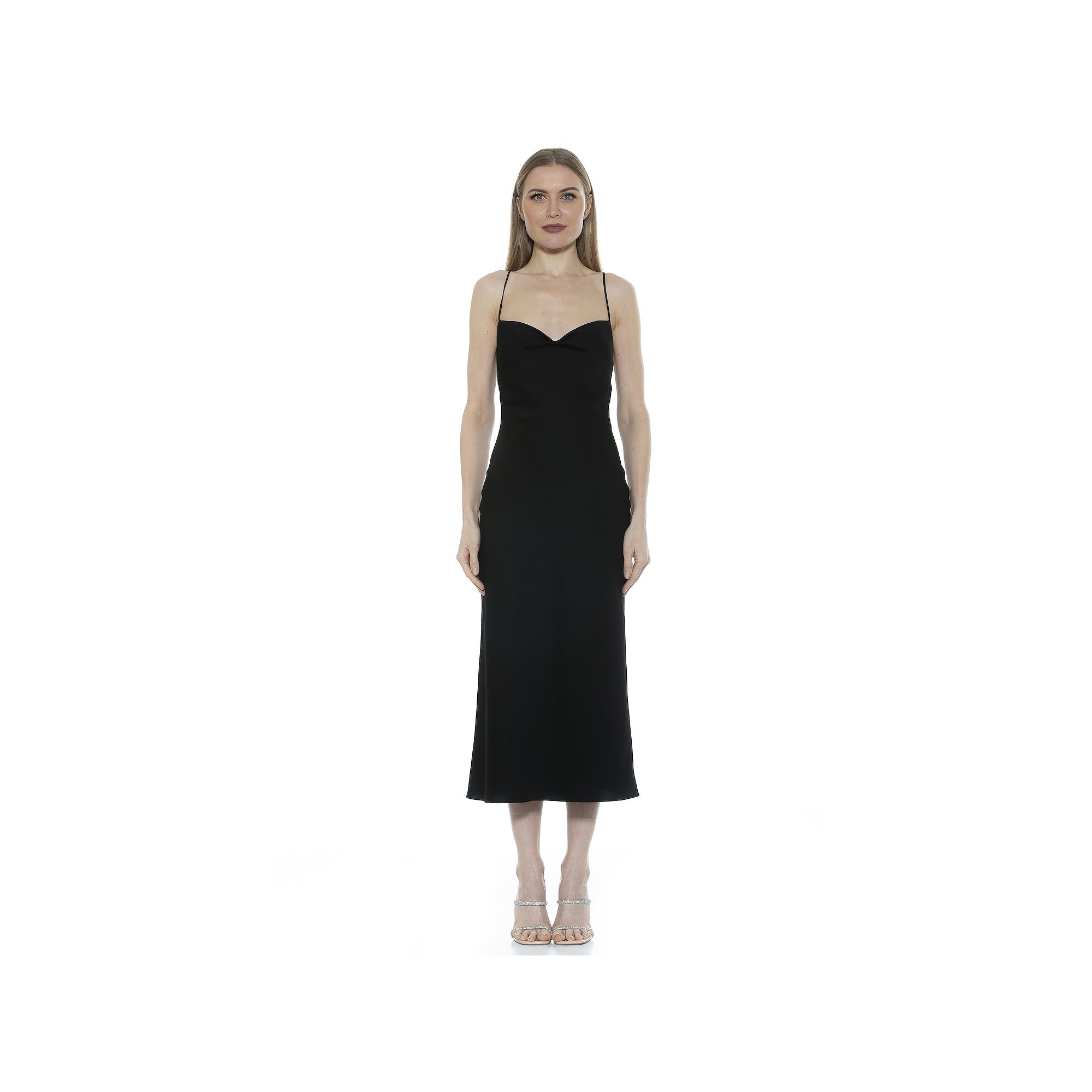 Womens ALEXIA ADMOR Dionne Draped Midi Slip Dress, Size: 6, Black