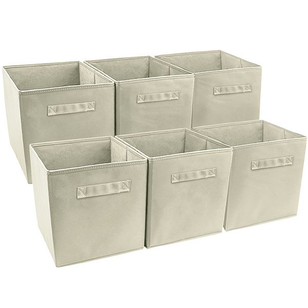 Sorbus 11 Inch 6 Pack Foldable Fabric Storage Cube Bins with Handles - for Organizing Pantry, Closet, Shelf, Nursery, Playroom, and More (Beige)