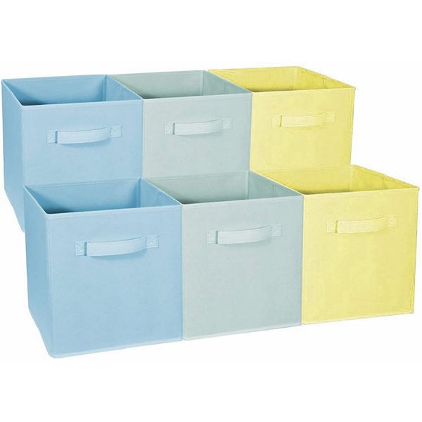 Sorbus 11 Inch 6 Pack Foldable Fabric Storage Bins with Handles - for Organizing Pantry, Closet, Playroom, and More (Pastel Blue, Green and Yellow)