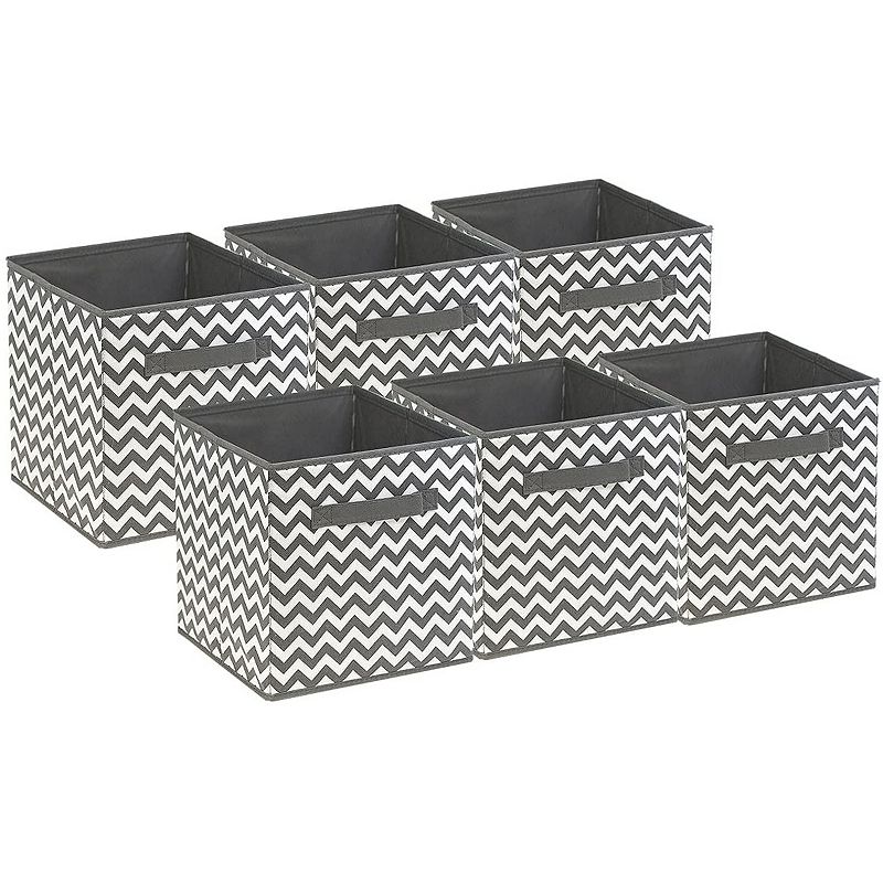 Sorbus Set of 6 Foldable Storage Cube Basket Bins, Grey Chevron