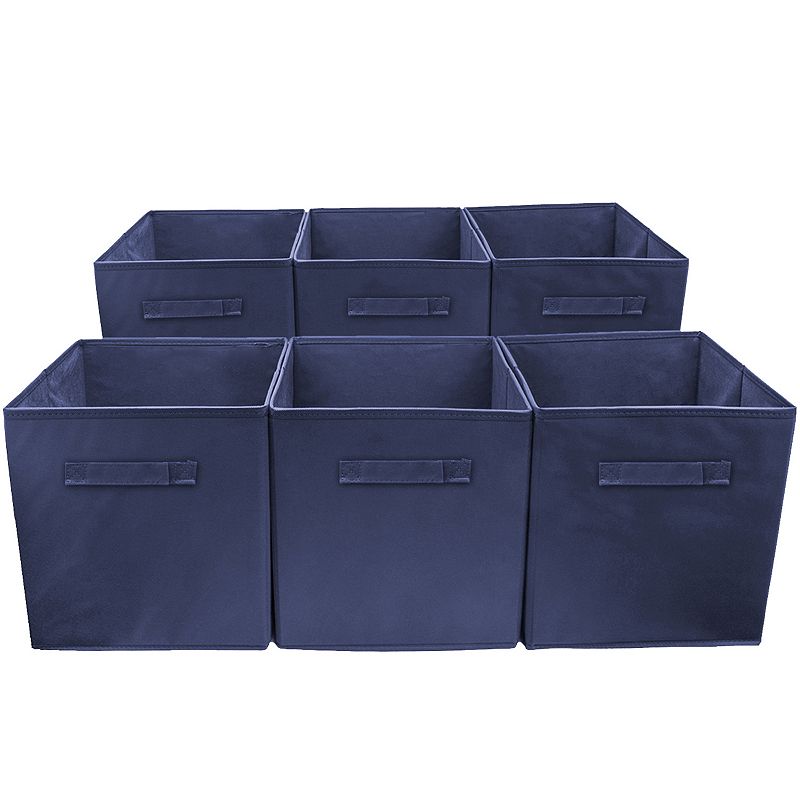 Sorbus Set of 6 Foldable Storage Cube Basket Bins, Navy Blue