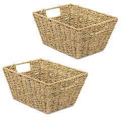 Juvale 2 Pack Small Rectangular Wicker Baskets for Shelves, 6 Inch Wide  Hand Woven Water Hyacinth Baskets