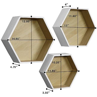 Sorbus Set of 3 Floating Hexagon Shelves
