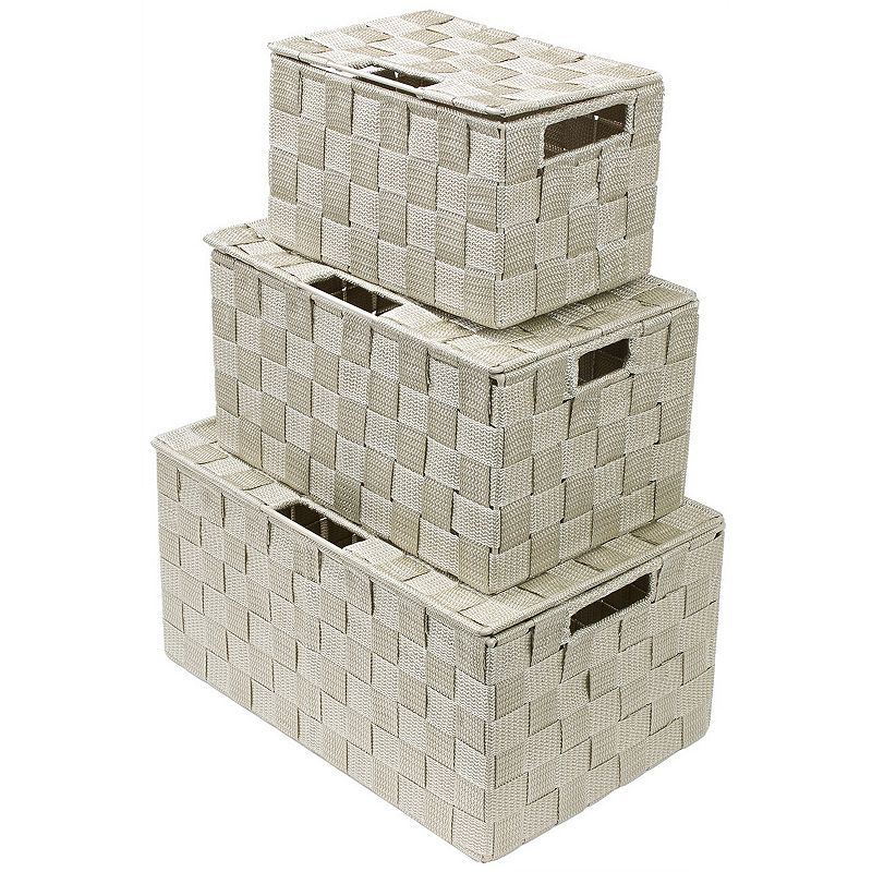 Sorbus 3-piece Stackable Weave Basket Set, Beige Khaki