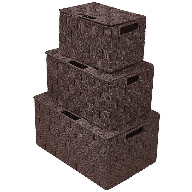 Sorbus 3-piece Stackable Weave Basket Set, Brown