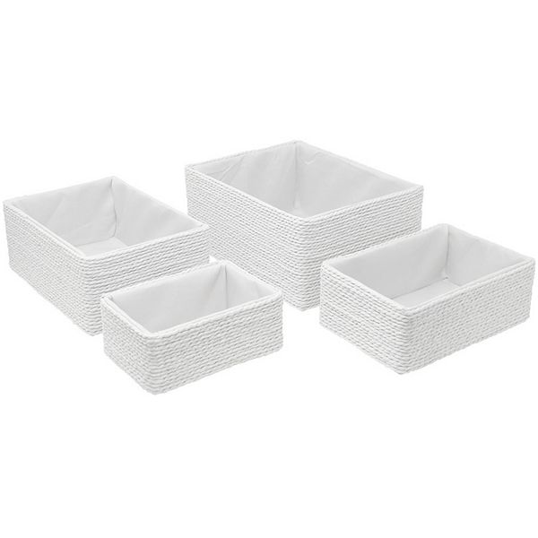 Sorbus Stackable Woven Baskets 4-piece Set - White