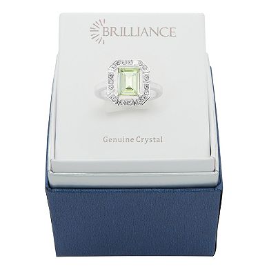 Brilliance Silver Tone Green Crystal Baguette Ring