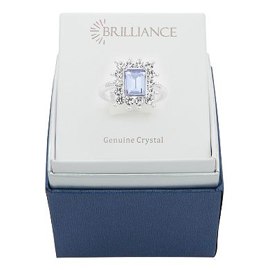 Brilliance Silver Tone Violet Crystal Baguette Ring