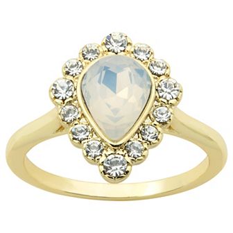 Brilliance Gold Tone Simulated White Opal Oval Halo Ring