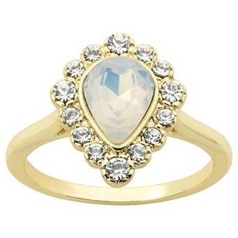Brilliance Gold Tone Simulated White Opal Oval Halo Ring