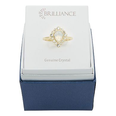 Brilliance Gold Tone Simulated White Opal Oval Halo Ring