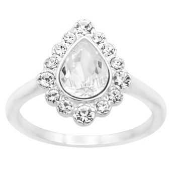 Brilliance Silver Tone Crystal Oval Halo Ring