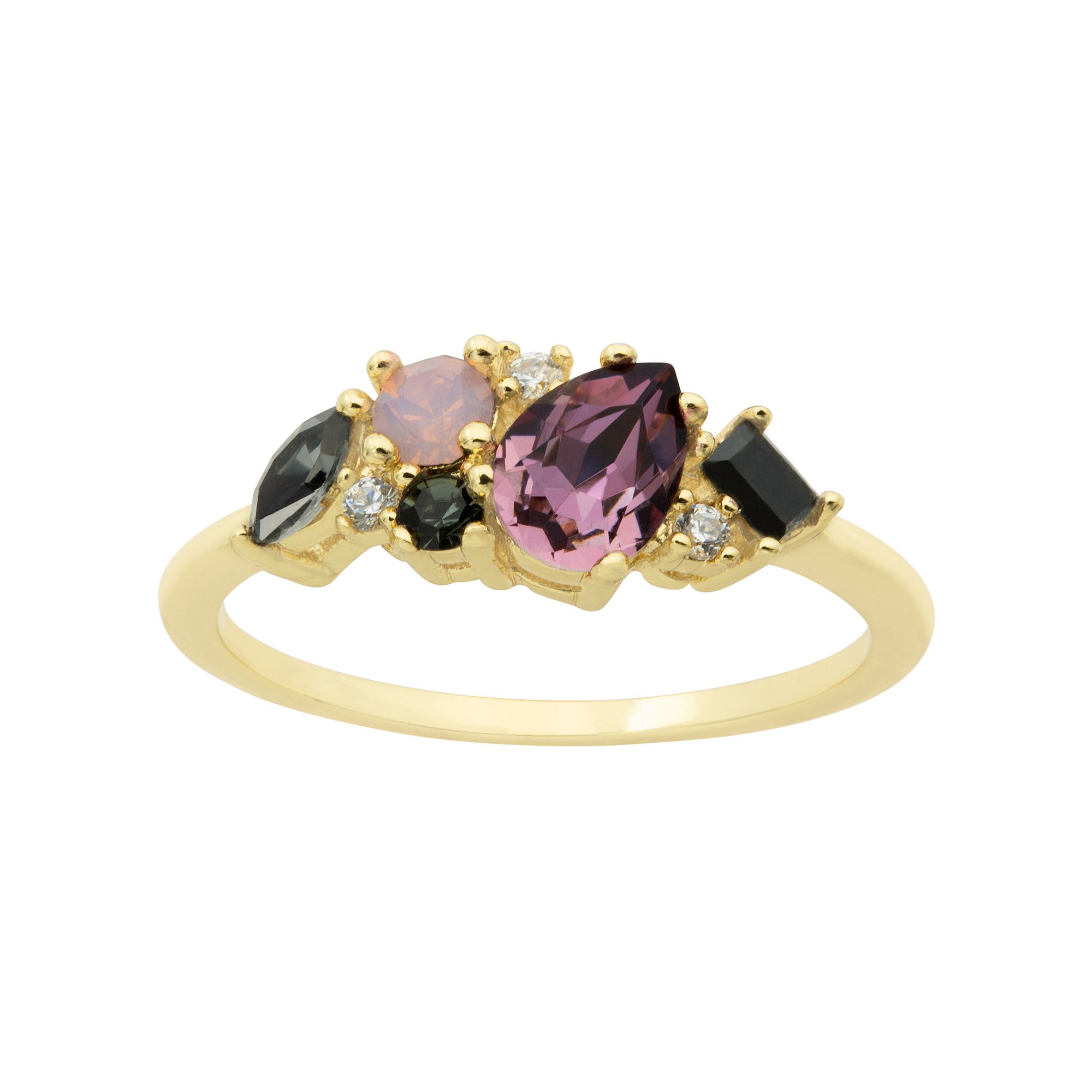 City Luxe Gold Tone Multi-Color Crystal Irregular Cluster Ring, Womens, Si