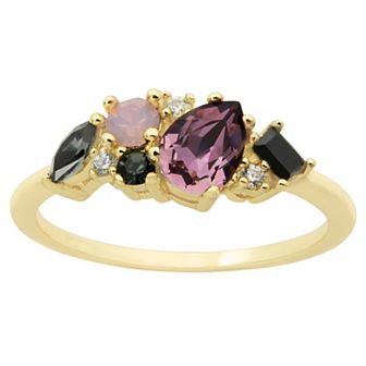 City Luxe Gold Tone Multi-Color Crystal Irregular Cluster Ring